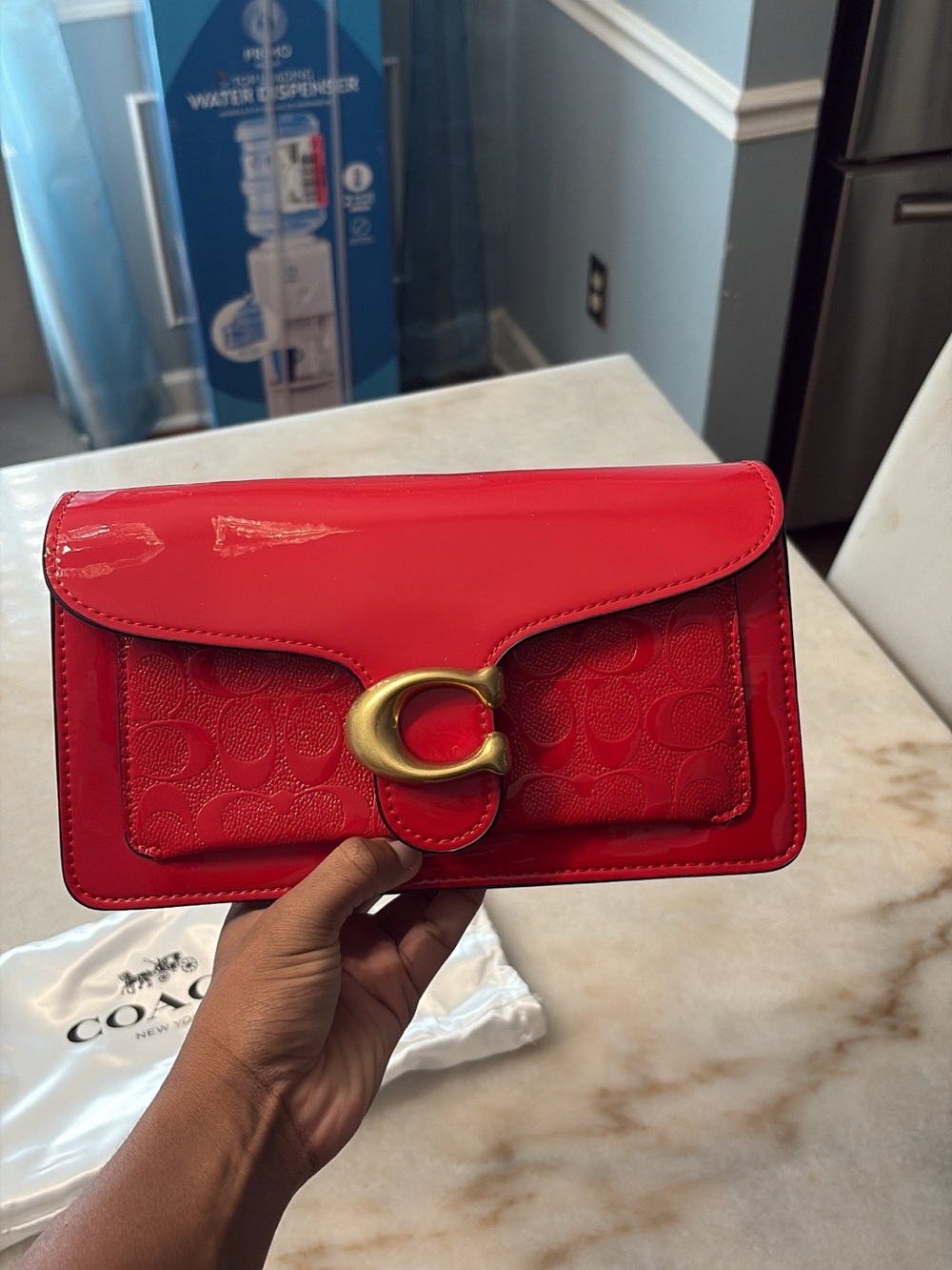 Coach Red Patent Signature Shoulder Bag with Gold 'C' Hardware